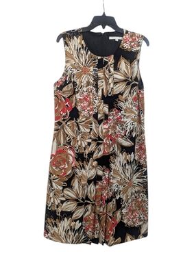 Trina Turk Sleeveless Floral Shift Dress - Size 12 Womens - Black / Tan / Red